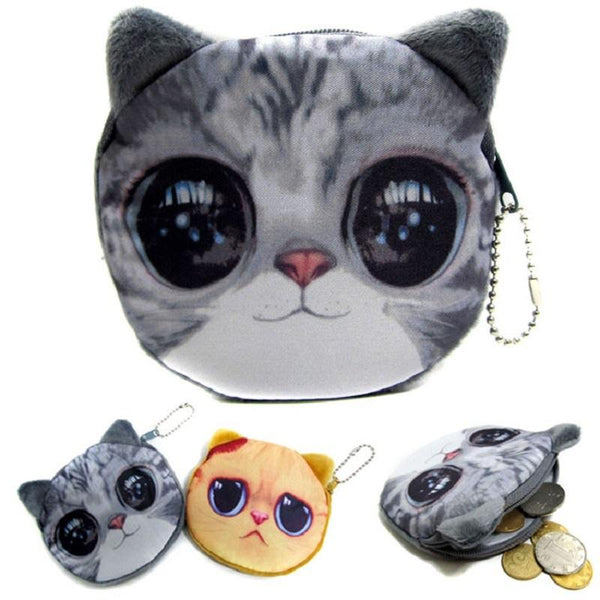 Cute Cat Face Printing Zipper Coin Purses Women Cartoon Coin Wallets Ladies Makeup Storage Bag