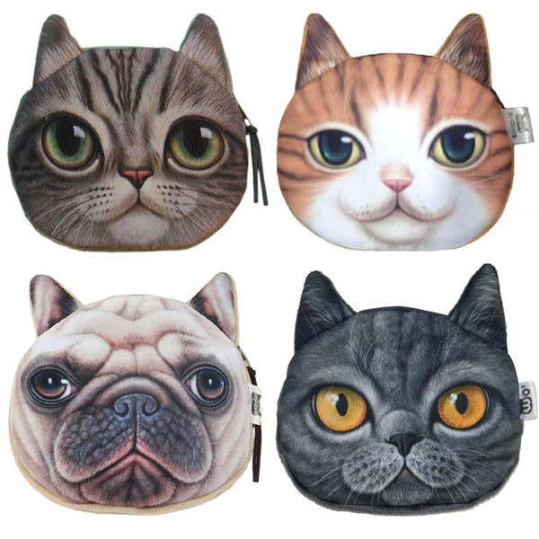 Cute Cat Face Printing Zipper Coin Purses Women Cartoon Coin Wallets Ladies Makeup Storage Bag