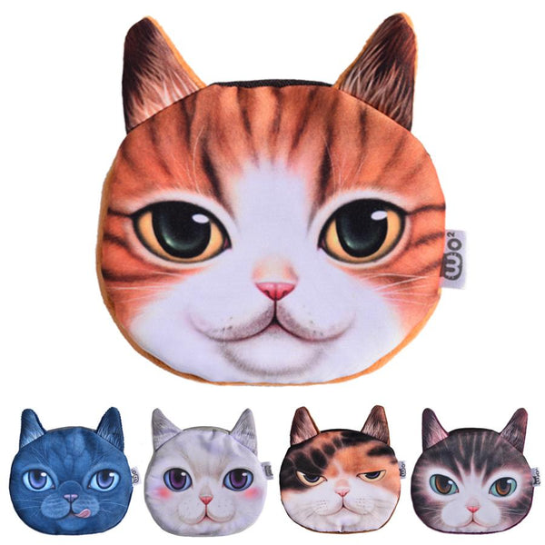 Cute Cat Face Printing Zipper Coin Purses Women Cartoon Coin Wallets Ladies Makeup Storage Bag