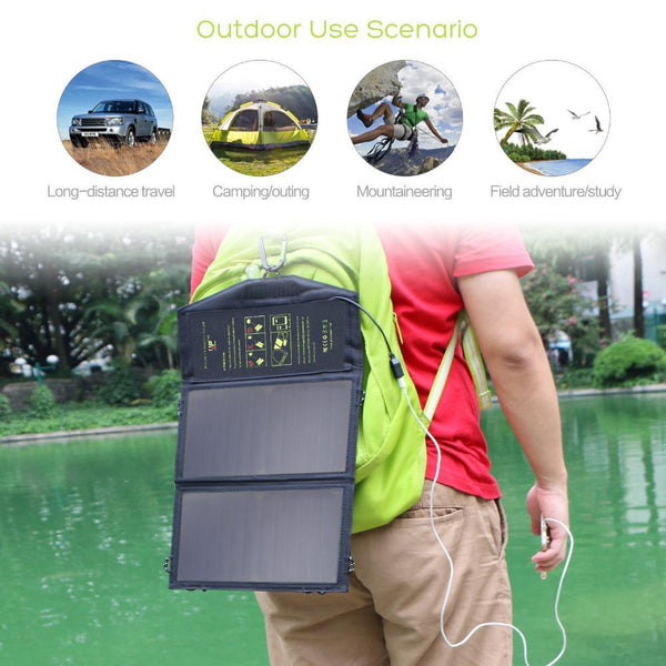 ALLPOWERS Solar Panel Charger Dual USB 5V2A(Max.) Portable Solar Panel Phone Charger for iPhone iPad Samsung Huawei etc.