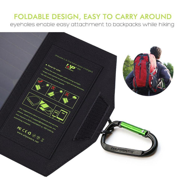 ALLPOWERS Solar Panel Charger Dual USB 5V2A(Max.) Portable Solar Panel Phone Charger for iPhone iPad Samsung Huawei etc.
