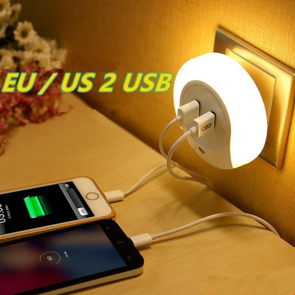LED night light sensor 2 USB Charging socket LED 110V 220V 0.5W automatic night lamp intelligence warm white light for bedroom