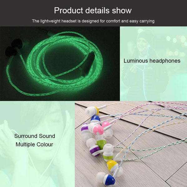LED Glow In The Dark Earphones w/Zipper Earphones
