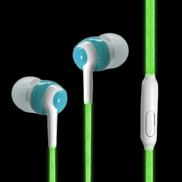 LED Glow In The Dark Earphones w/Zipper Earphones