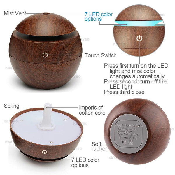 USB Essential Oils Mini Diffuser for Aromatherapy | Cool Mist Humidifier Air Purifier and 7 Color Change LED Night Light for Home