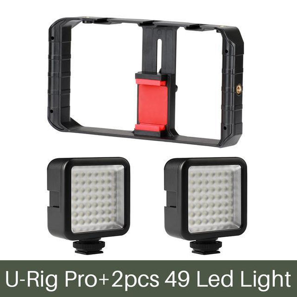 Pro Smartphone Video Rig with 3 Shoe Mounts Filmmaking Case Handheld Phone Video Stabilizer Grip Tripod Mount Stand