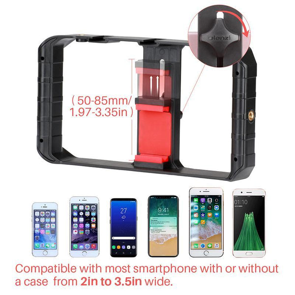 Pro Smartphone Video Rig with 3 Shoe Mounts Filmmaking Case Handheld Phone Video Stabilizer Grip Tripod Mount Stand