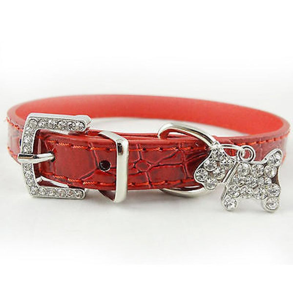 1PCS Crystal Pendant Pet Dog Collar Puppy Cat Pet Buckle Dogs Leads Neck Strap PU Leather Animal Pet Accessories For Small Dogs