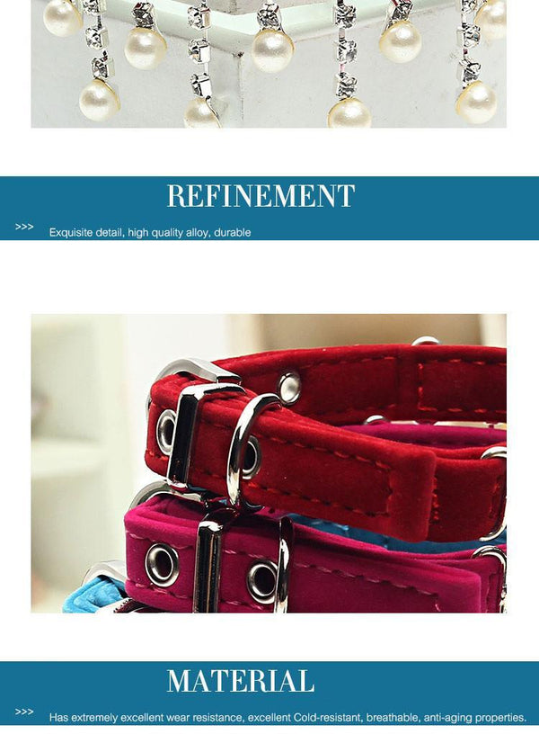 Jewelry pear Dog Collar Soft Velvet Material Adjustable necklace Pet Dog Cat Collars with 5colors