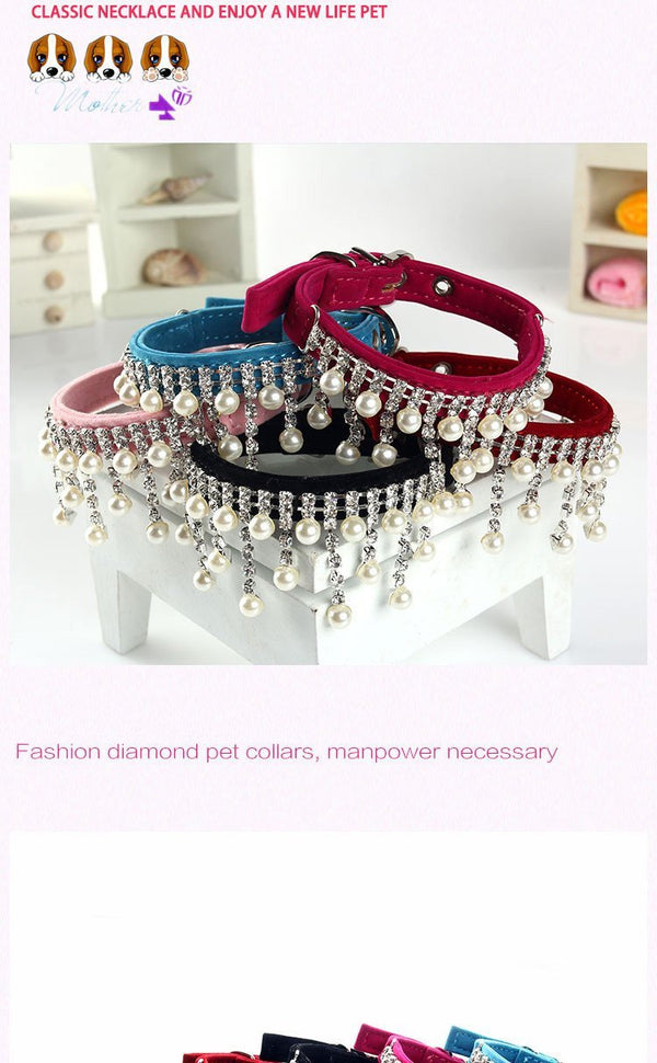 Jewelry pear Dog Collar Soft Velvet Material Adjustable necklace Pet Dog Cat Collars with 5colors