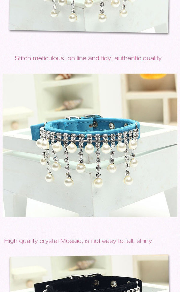 Jewelry pear Dog Collar Soft Velvet Material Adjustable necklace Pet Dog Cat Collars with 5colors