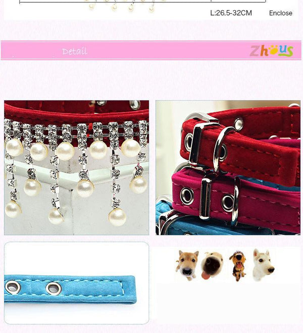 Jewelry pear Dog Collar Soft Velvet Material Adjustable necklace Pet Dog Cat Collars with 5colors
