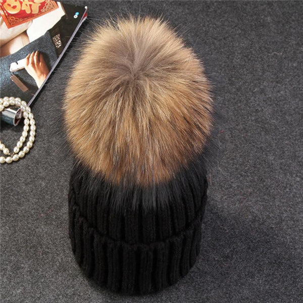 Xthree mink and fox fur ball cap pom poms winter hat for women girl 's hat knitted beanies cap brand new thick female cap
