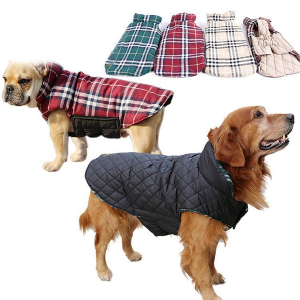 Dog Clothes Waterproof Reversible Dog Jacket Designer Warm Plaid Winter Dog Coats Pet Clothes Small to Large