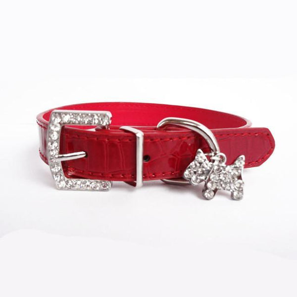 1PCS Crystal Pendant Pet Dog Collar Puppy Cat Pet Buckle Dogs Leads Neck Strap PU Leather Animal Pet Accessories For Small Dogs