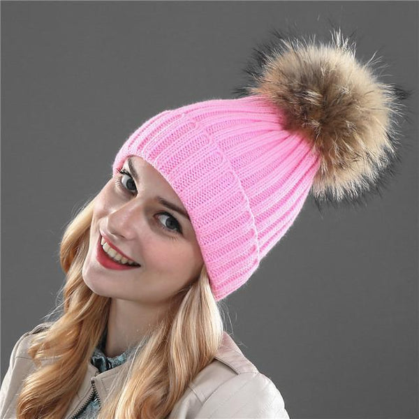 Xthree mink and fox fur ball cap pom poms winter hat for women girl 's hat knitted beanies cap brand new thick female cap