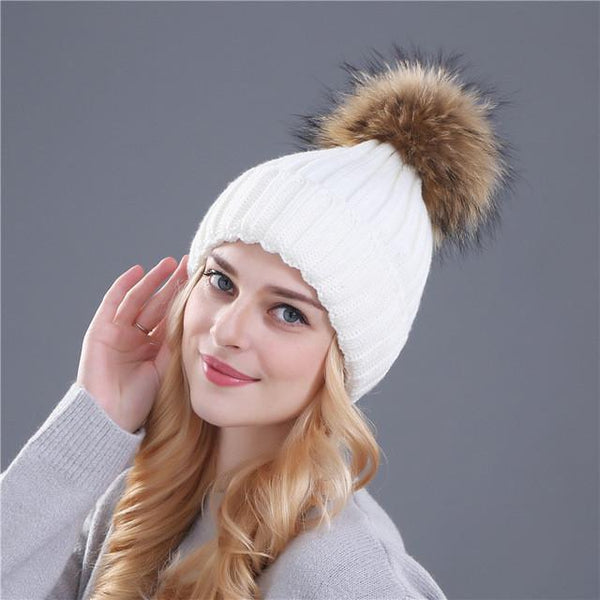 Xthree mink and fox fur ball cap pom poms winter hat for women girl 's hat knitted beanies cap brand new thick female cap