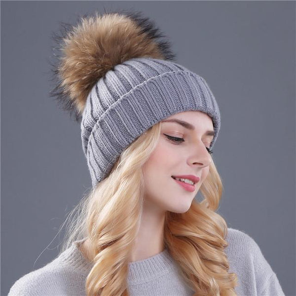 Xthree mink and fox fur ball cap pom poms winter hat for women girl 's hat knitted beanies cap brand new thick female cap