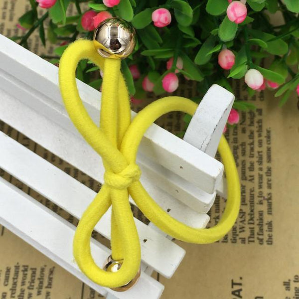 5Pcs/Bag Bowknot Gold Plated Beads Hair Holders Elastics 2015 New 12 Colours Women Rubber Bands Girl's Tie Gum Hair Accessories