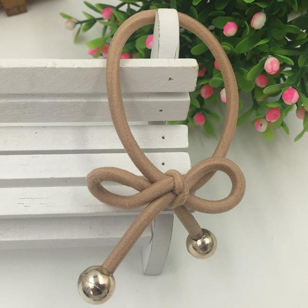 5Pcs/Bag Bowknot Gold Plated Beads Hair Holders Elastics 2015 New 12 Colours Women Rubber Bands Girl's Tie Gum Hair Accessories