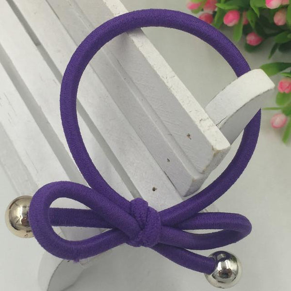 5Pcs/Bag Bowknot Gold Plated Beads Hair Holders Elastics 2015 New 12 Colours Women Rubber Bands Girl's Tie Gum Hair Accessories
