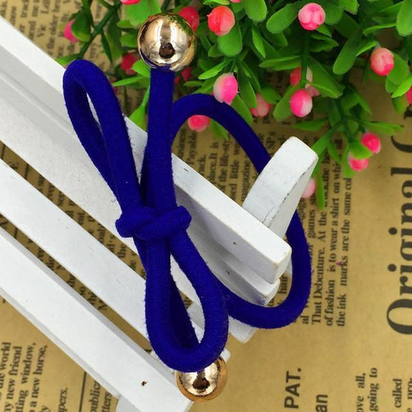5Pcs/Bag Bowknot Gold Plated Beads Hair Holders Elastics 2015 New 12 Colours Women Rubber Bands Girl's Tie Gum Hair Accessories