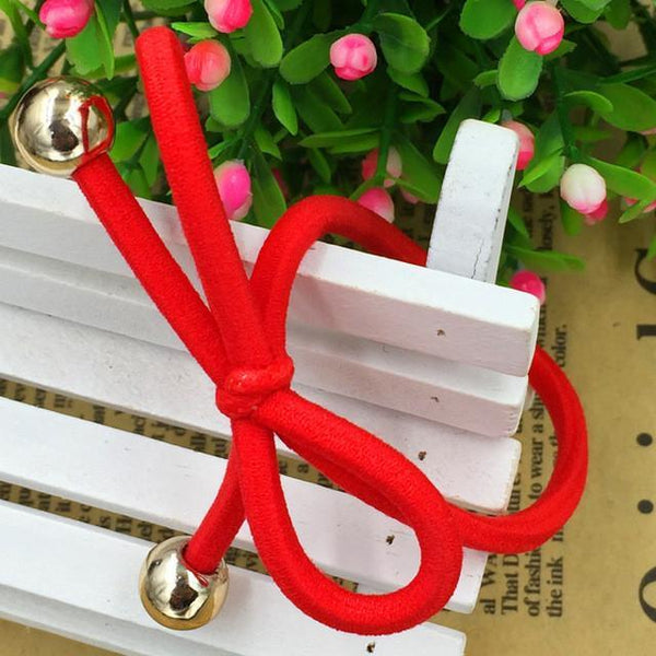 5Pcs/Bag Bowknot Gold Plated Beads Hair Holders Elastics 2015 New 12 Colours Women Rubber Bands Girl's Tie Gum Hair Accessories