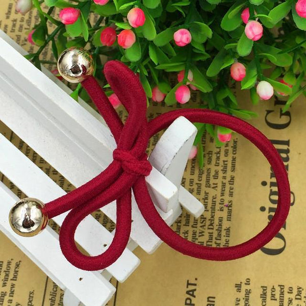 5Pcs/Bag Bowknot Gold Plated Beads Hair Holders Elastics 2015 New 12 Colours Women Rubber Bands Girl's Tie Gum Hair Accessories