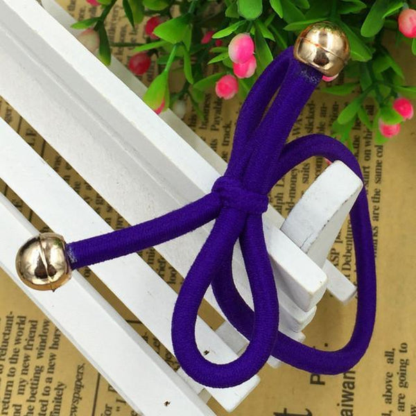 5Pcs/Bag Bowknot Gold Plated Beads Hair Holders Elastics 2015 New 12 Colours Women Rubber Bands Girl's Tie Gum Hair Accessories