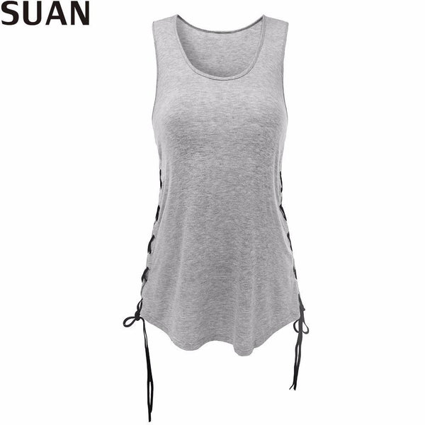 SUAN 2017 Fashion New Summer Women T-Shirts Tumblr Blusa Clothes O-Sleeveless Tops & Tees AAAAA Cotton Solid Stretchable Elastic