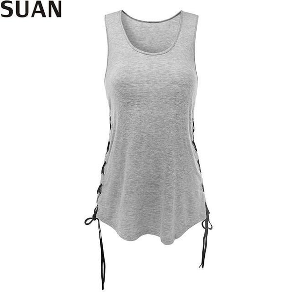 SUAN 2017 Fashion New Summer Women T-Shirts Tumblr Blusa Clothes O-Sleeveless Tops & Tees AAAAA Cotton Solid Stretchable Elastic