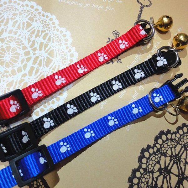 Winter Adjustable Nylon Pet Small Dog Puppy Cat Collar Tinkle Bell Footprint