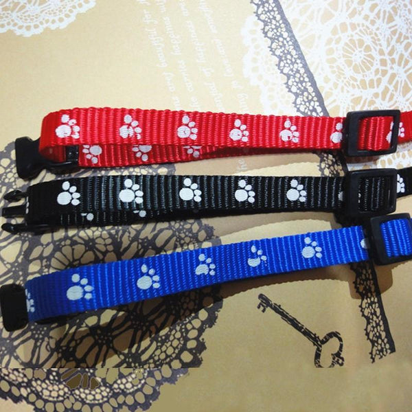 Winter Adjustable Nylon Pet Small Dog Puppy Cat Collar Tinkle Bell Footprint