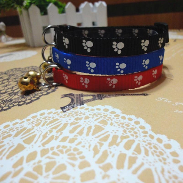 Winter Adjustable Nylon Pet Small Dog Puppy Cat Collar Tinkle Bell Footprint