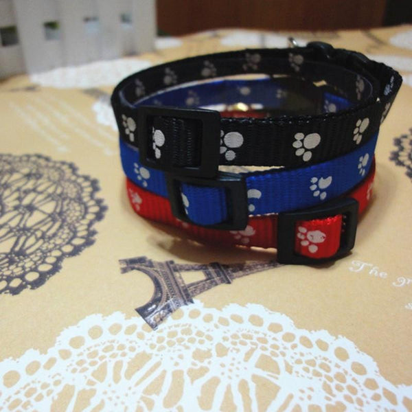 Winter Adjustable Nylon Pet Small Dog Puppy Cat Collar Tinkle Bell Footprint