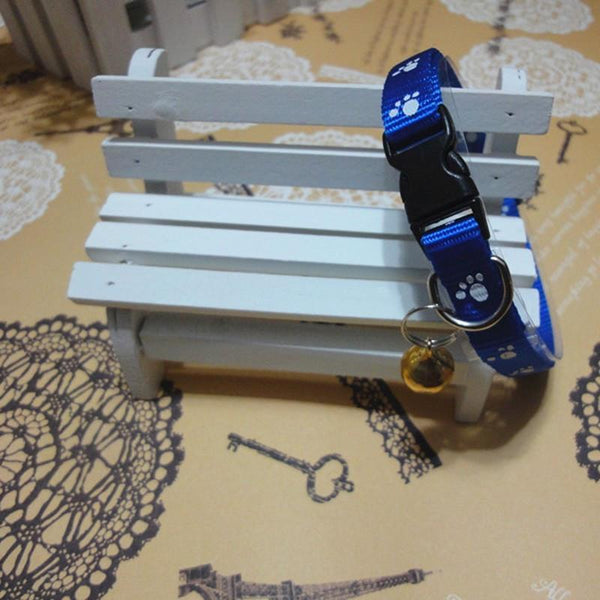 Winter Adjustable Nylon Pet Small Dog Puppy Cat Collar Tinkle Bell Footprint