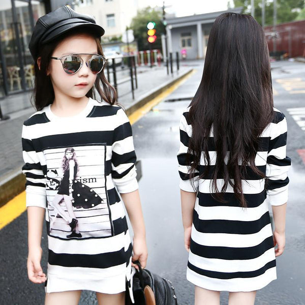 Tribros 2017 Spring Summer Girls Children Stripe Printed Asymmetrcal Clothes Infant Kid Costume Princess Baby Next Party Dresses