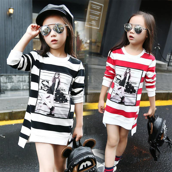 Tribros 2017 Spring Summer Girls Children Stripe Printed Asymmetrcal Clothes Infant Kid Costume Princess Baby Next Party Dresses