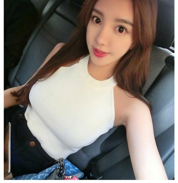 Summer Women Slim Knitting Halter Camisole Tops Female Bodycon Knitted Tanks Sleeveless Basic Solid T shirts 8017