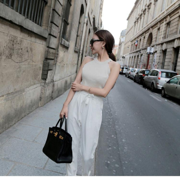 Summer Women Slim Knitting Halter Camisole Tops Female Bodycon Knitted Tanks Sleeveless Basic Solid T shirts 8017