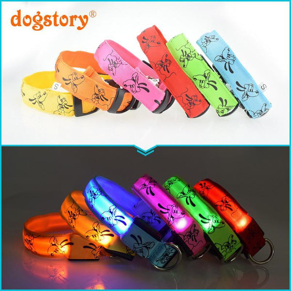 1Pieces /Dogstory Glow LED Nylon Pet Cat Dog Collar Fashion Printing For Dog Harness Pet Collars Wholesale Christmas Accessories