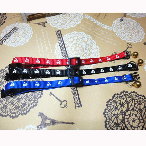 Winter Adjustable Nylon Pet Small Dog Puppy Cat Collar Tinkle Bell Footprint