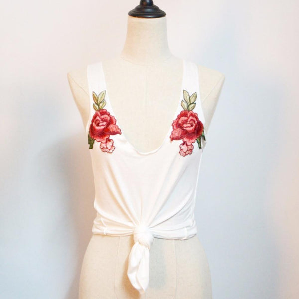 Fashion Sexy Black Tank Top Women cotton Floral patch in Embroidery vest Deep V Neck Sleeveless Tops summer Beachwear Tops white