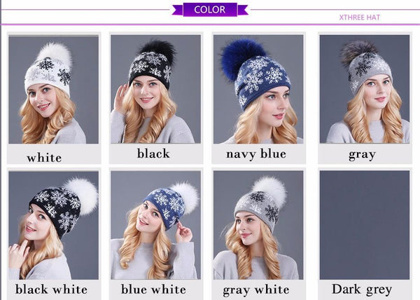 XTHREE real mink pom poms wool rabbit fur knitted hat Skullies winter hat for women girls hat feminino beanies hat