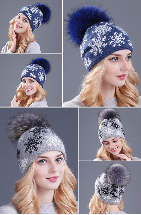 XTHREE real mink pom poms wool rabbit fur knitted hat Skullies winter hat for women girls hat feminino beanies hat