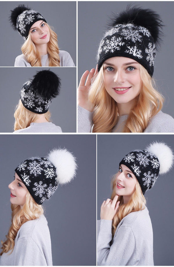 XTHREE real mink pom poms wool rabbit fur knitted hat Skullies winter hat for women girls hat feminino beanies hat
