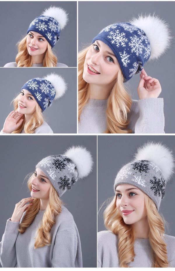 XTHREE real mink pom poms wool rabbit fur knitted hat Skullies winter hat for women girls hat feminino beanies hat