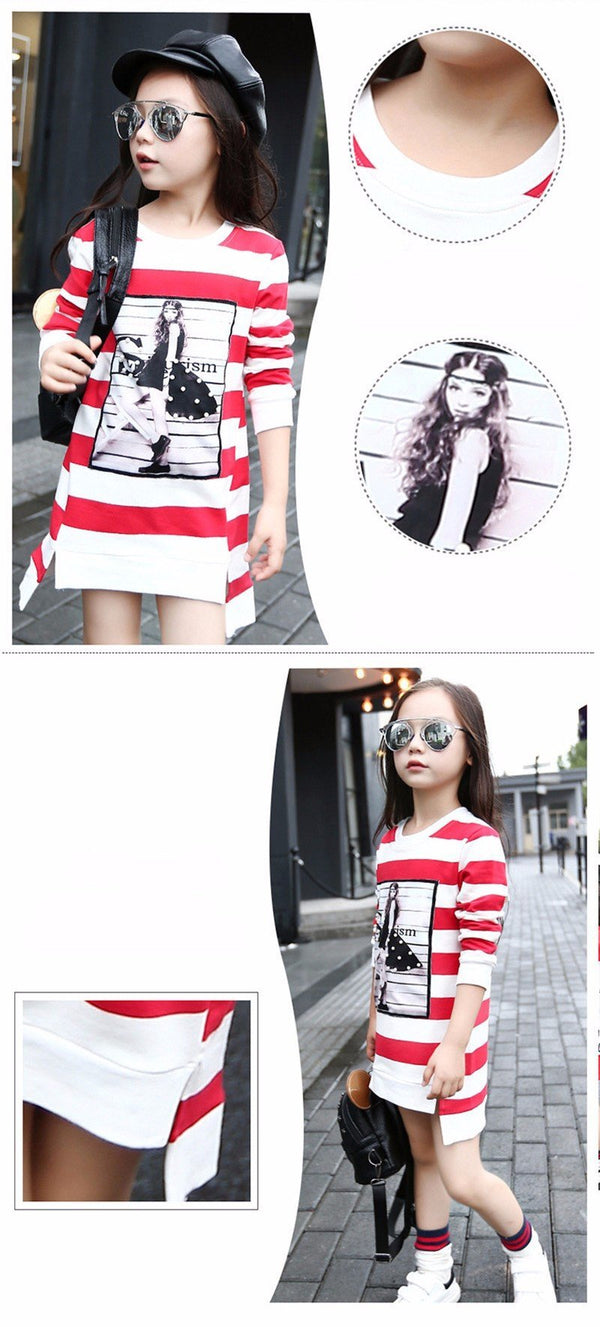 Tribros 2017 Spring Summer Girls Children Stripe Printed Asymmetrcal Clothes Infant Kid Costume Princess Baby Next Party Dresses