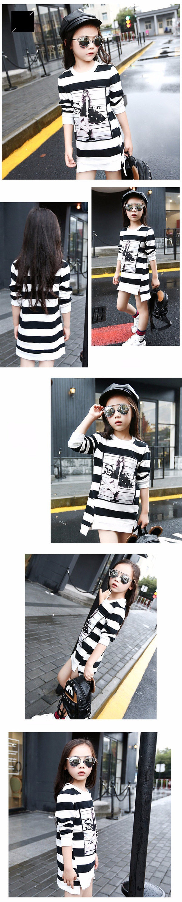 Tribros 2017 Spring Summer Girls Children Stripe Printed Asymmetrcal Clothes Infant Kid Costume Princess Baby Next Party Dresses