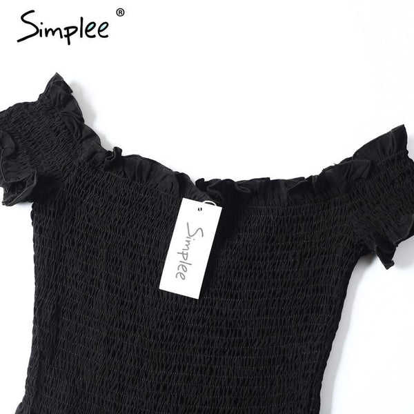 Simplee Sexy off shoulder black crop top Women summer slim ruffle short sleeve bustier top tees Party white camisole tank top